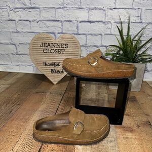 Birkenstock Buckley Suede Open Moccasins/Clogs in Tea Suede